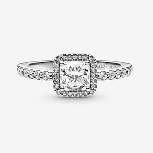 Square sparkle halo ring silver